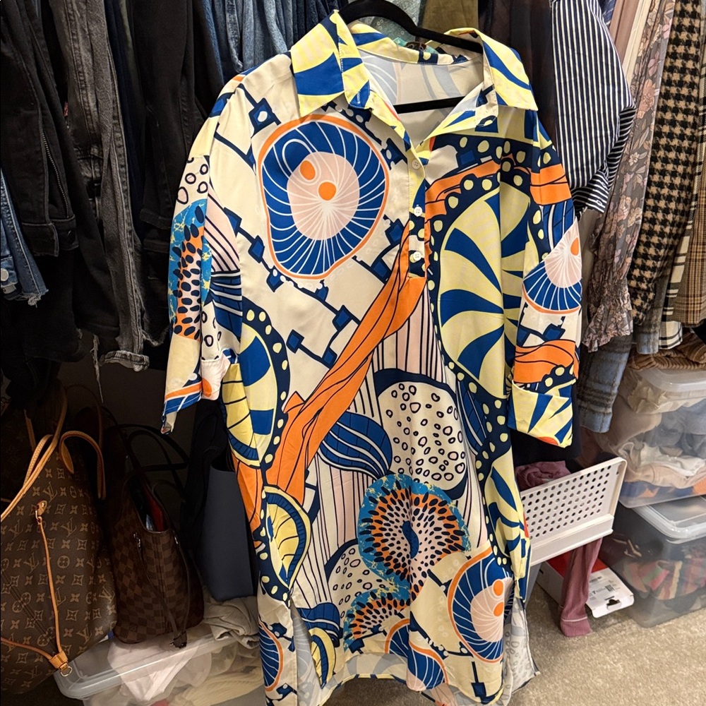 Karlie women’s cover up with Blue and Orange Abstract Design